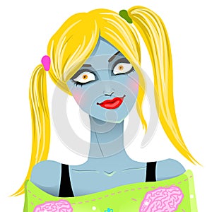 Portrait of funny girl zombie