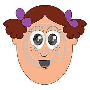 Portrait of a funny little girl`s face vector or color illustration