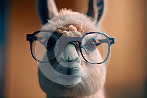 Portrait of a funny llama in glasses, generative ai illustration