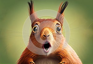 Portrait of a funny very surprised squirrel. AI generated