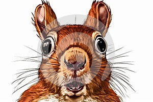 Portrait of a funny very surprised squirrel. AI generated