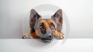 Portrait of German shepherd dog close up isolated on white background. Beautiful brown dog 4k video