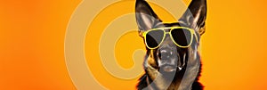 Portrait German Shepherd Dog With Sunglasses Orange Background German Shepherd Dogs, Creative Portra