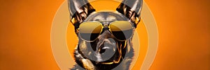 Portrait German Shepherd Dog With Sunglasses Orange Background German Shepherd Dogs, Creative Portra