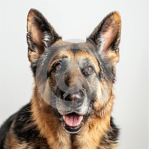 Portrait of an German shepherd, gazing at the camera on a white backgroun