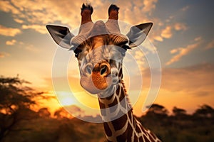 Portrait of a giraffe. AI generated