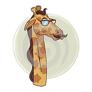 Portrait giraffe glasses mustache hipster style