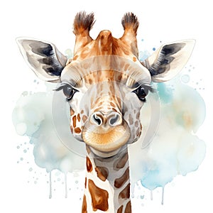 Portrait of a giraffe on a white background. Watercolor illustration