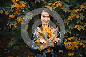 Portrait of girl in autumn Paris park