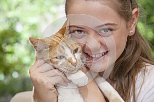 Portrait of girl with cat