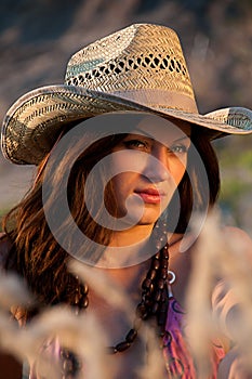 Portrait of a girl in a cowboy hat.