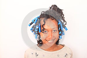 Portrait of girl in curlers