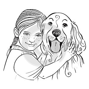 Portrait of a girl and dog