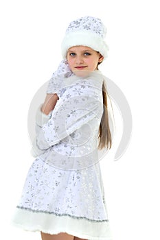 Portrait of girl dressed as Snow Maiden