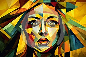 Portrait of a Girl, a grunge painting. Art. Low poly