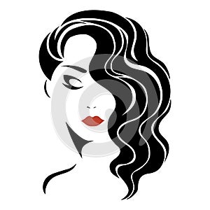 Portrait of a girl. Head of a beautiful girl. Face of a young woman with a female hairdo. Logo for the beauty salon.