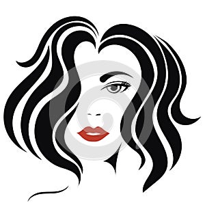 Portrait of a girl. Head of a beautiful girl. Face of a young woman with a female hairdo. Logo for the beauty salon.