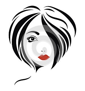Portrait of a girl. Head of a beautiful girl. Face of a young woman with a female hairdo. Logo for the beauty salon.
