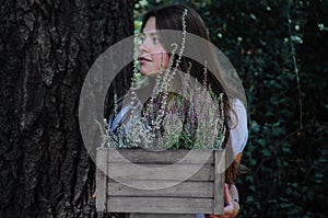 Portrait of a girl with heather photo