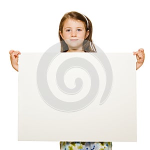 Portrait of a girl holding blank sign