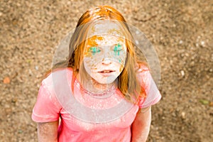 Portrait of a girl for Indian festival of colors Holi