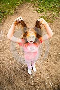 Portrait of a girl for Indian festival of colors Holi