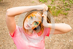 Portrait of a girl for Indian festival of colors Holi