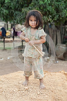 Portrait girl of Laos in poverty photo