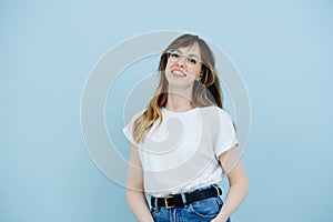 Portrait of a girl in large glasses with diopters