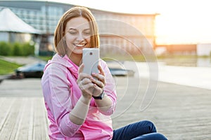 Portrait of girl making photoes