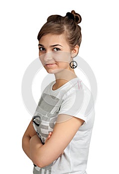 Portrait of a girl in a pacifist earrings