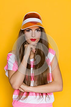 Portrait of Girl In Plastic Sun Visor