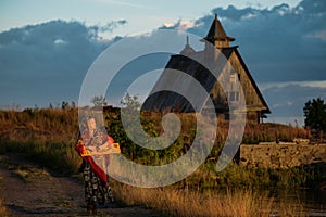 Portrait of a girl playing the gusli in Rabocheostrovsk, Republic Kareliya