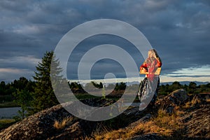 Portrait of a girl playing the gusli in Rabocheostrovsk, Republic Kareliya