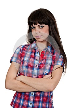 Portrait of a girl in a red checked shirt