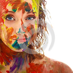 Portrait of girl soiled in paint