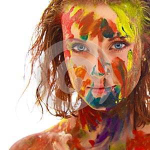 Portrait of girl soiled in paint