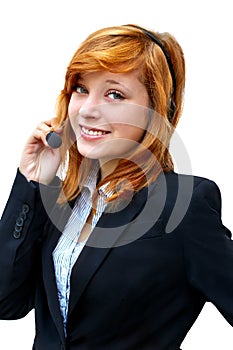 portrait of a girl telecommunications operator on a white background