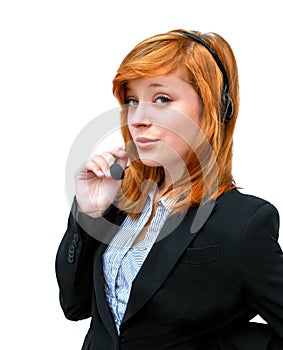 portrait of a girl telecommunications operator on a white background