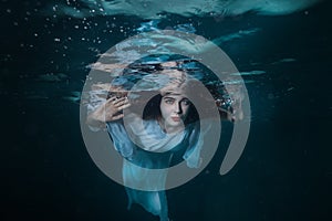 Portrait of the girl under water.