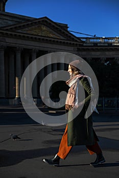 Portrait girl in an urban. walk on a sunny morning.