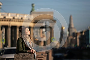 Portrait girl in an urban. walk on a sunny morning.