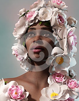 Portrait of a girl with white Peonies, 3d CG