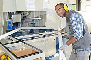 portrait glass fabricator posing photo