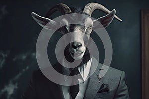 Portrait of a Goat dressed in a formal business suit