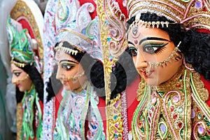 Portrait of goddess Durga of Hindu religion decorated for worship festival in kolkata.