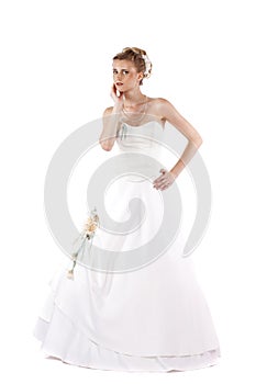 Portrait of gorgeous bride wearing wedding dress