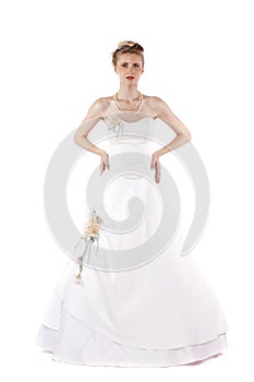 Portrait of gorgeous bride wearing wedding dress