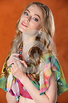 Portrait of gorgeous pretty slender blonde girl-model photo