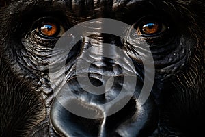 Portrait of a gorilla. Close-up. Black background.